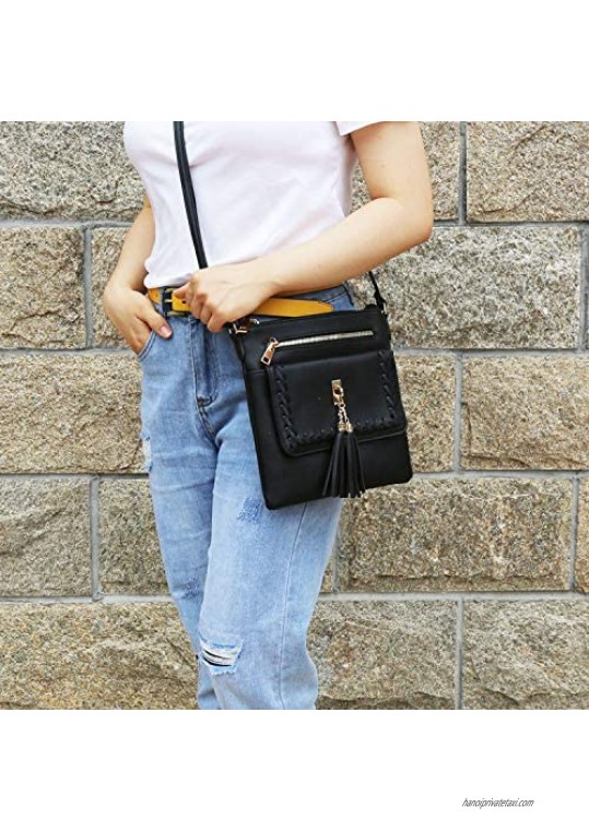 KKXIU | Crossbody Bags Purses Women | Lightweight Functional Multi Pocket Double Zipper Purse | Adjustable Strap | Tassel