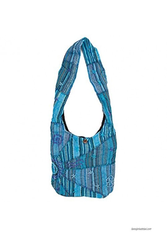 Original Collections Turquoise Embroidered Peace and Sunrise Crossbody Sling Boho Purse Handbag