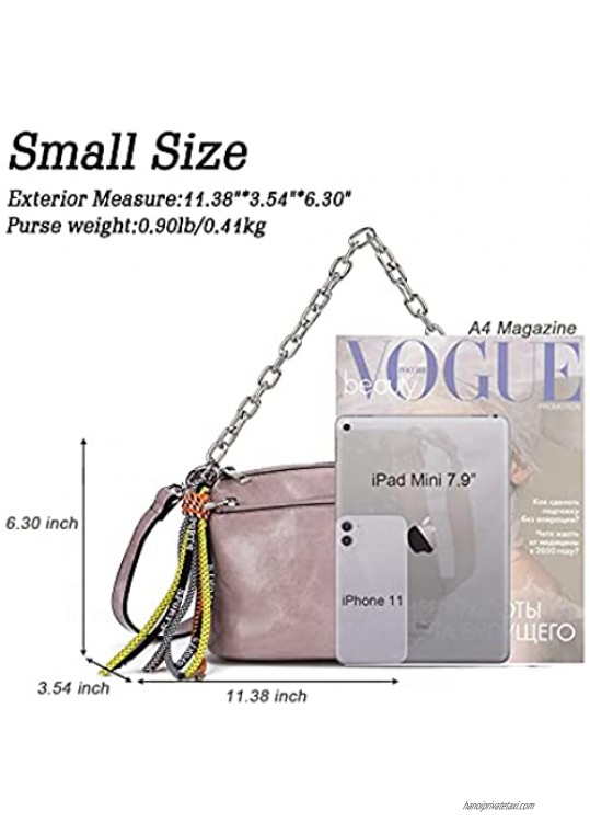 Small Crossbody Bags and Chain Shoulder Purses for Women Pu Leather Cross Body Handbags with Double Zip Pockets Tassel