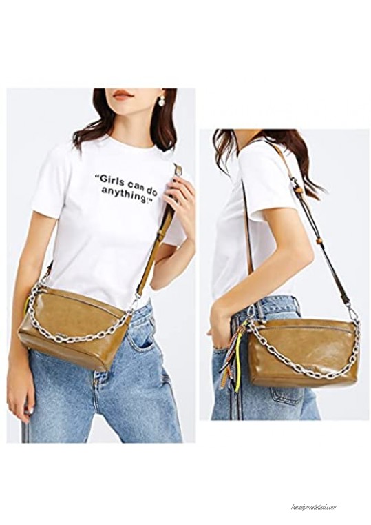Small Crossbody Bags and Chain Shoulder Purses for Women Pu Leather Cross Body Handbags with Double Zip Pockets Tassel