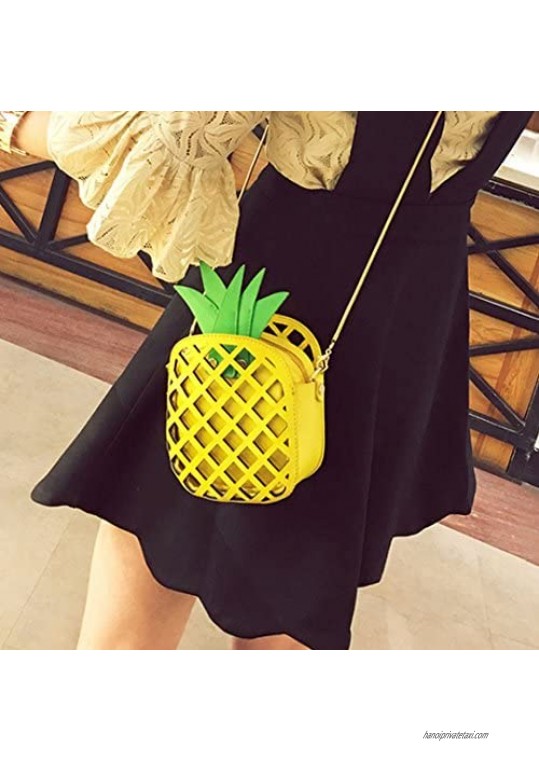 Van Caro Pineapple Shape Hollow Out Purse Women Chain Crossbody Pu leather Fruit Bag