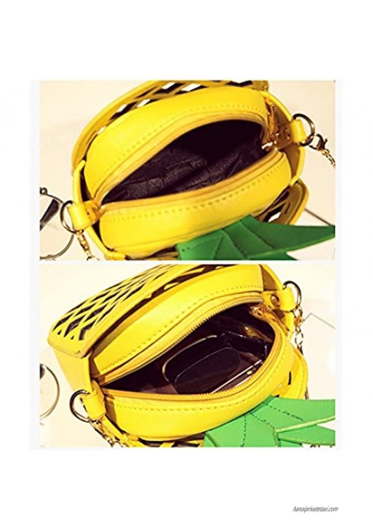 Van Caro Pineapple Shape Hollow Out Purse Women Chain Crossbody Pu leather Fruit Bag