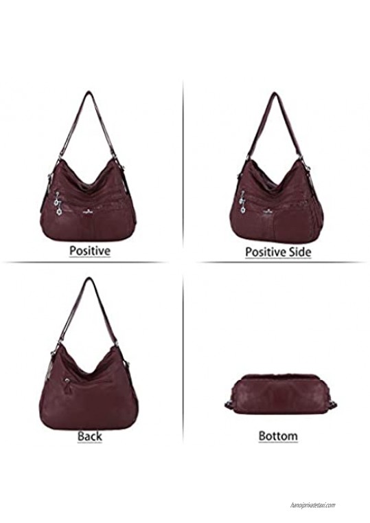 angel kiss Satchel Handbag for Women Ultra Soft Washed Vegan Leather Crossbody Bag Shoulder Bag Tote Purse (0106-2RED)