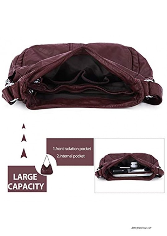 angel kiss Satchel Handbag for Women Ultra Soft Washed Vegan Leather Crossbody Bag Shoulder Bag Tote Purse (0106-2RED)