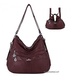 angel kiss Satchel Handbag for Women  Ultra Soft Washed Vegan Leather Crossbody Bag  Shoulder Bag  Tote Purse (0106-2RED)