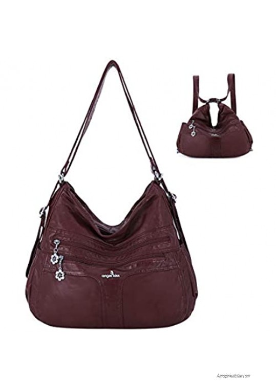 angel kiss Satchel Handbag for Women  Ultra Soft Washed Vegan Leather Crossbody Bag  Shoulder Bag  Tote Purse (0106-2RED)