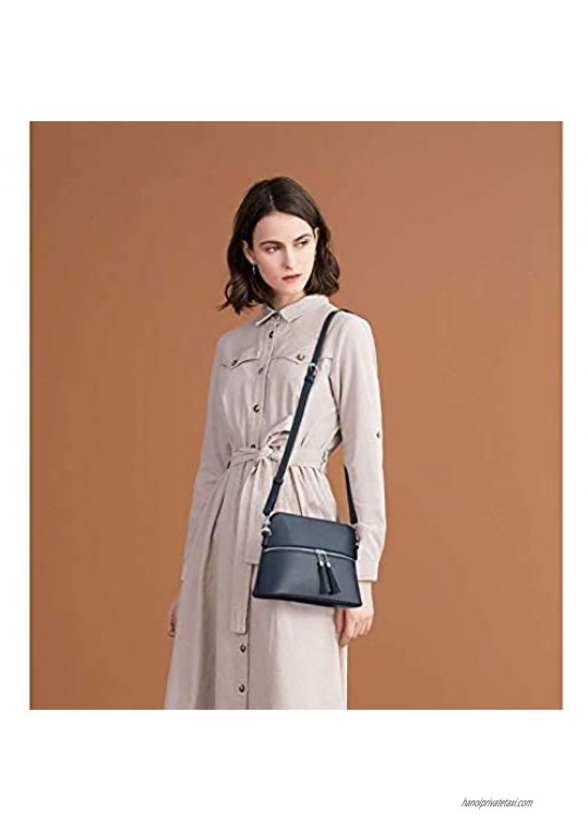 BROMEN Crossbody Bags for Women Leather Shoulder Handbag with Tassel Designer Satchel Purse