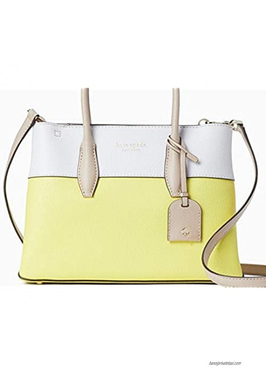 Eva colorblock small top zip satchel Limelight Yellow White Leather Bag