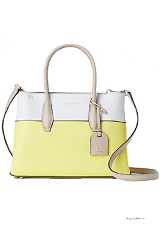 Eva colorblock small top zip satchel Limelight Yellow White Leather Bag