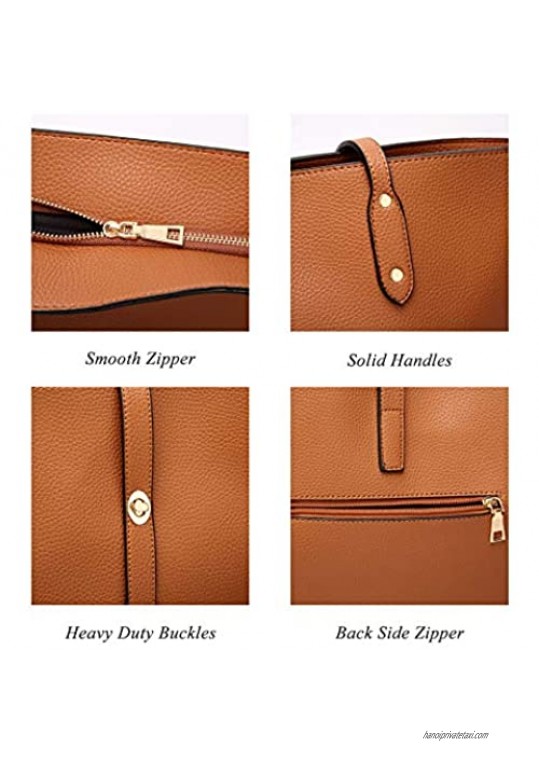 FADPRO Women Large Retro Tote Bags Top Handle Satchel Faux Leather Handbags Pouch Set 2pcs