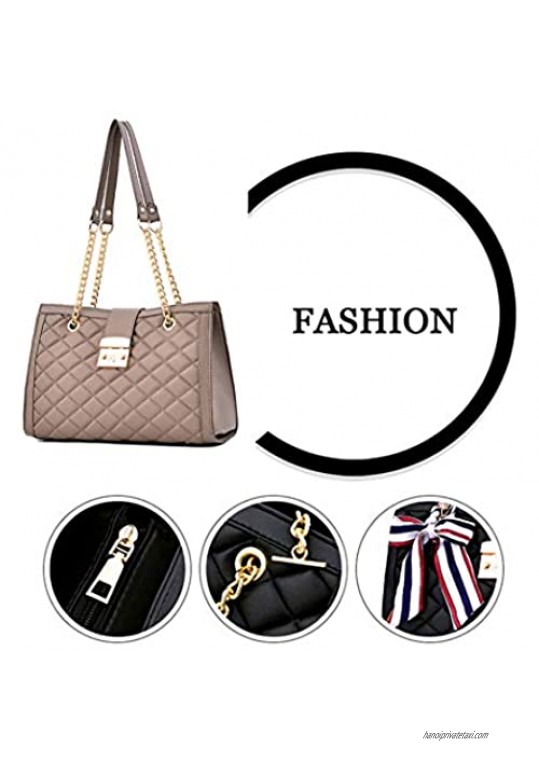 Fashion Leather Handle Satchel Handbag Shoulder Bag Tote Purse Quilted Designer with Chain Strap for Women