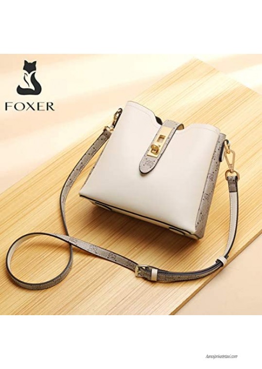 FOXER Leather Satchel Handbags for Women Cow Leather Brand Signature Ladies Top-handle Bag with Adjustable Shoulder Strap Women's Monogram Crossbody Bags Womens Small Tote Purses and Handbags (White)