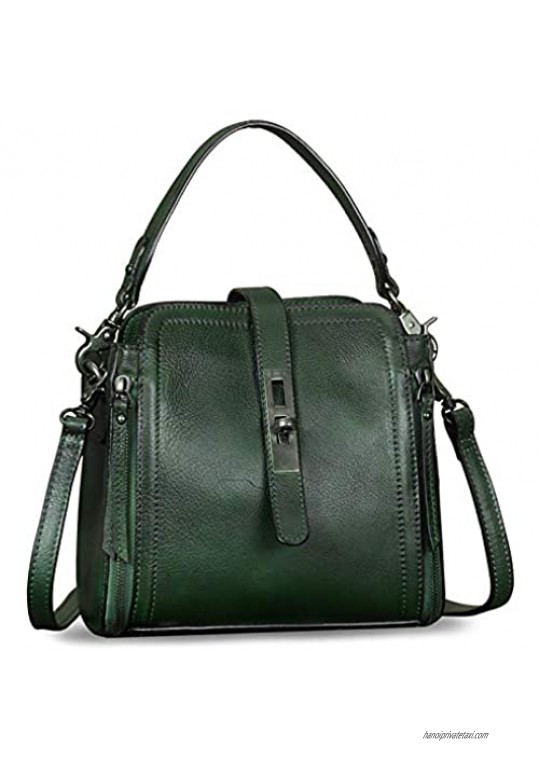 Genuine Leather Crossbody Bag for Women Vintage Handmade Satchel Purse Handbag with Removable Top-Handle Strap