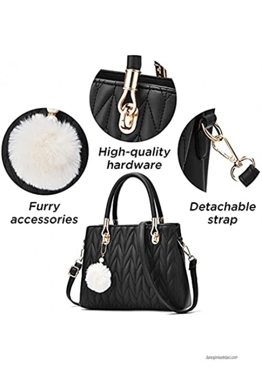 Handbags for Women Purses and Handbag Leather Top Handle Satchel Shoulder Totes Bags for Ladies with Pendant