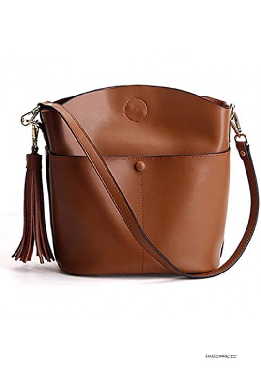 Heshe Womens Leather Crossbody Bag Shoulder Handbags Designer Bucket Purses