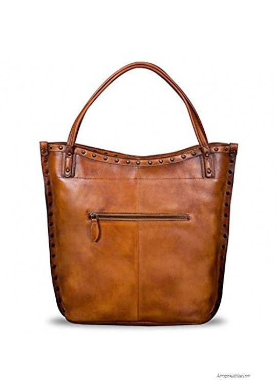 IVTG Geniune Leather Shoulder Bag for Women Vintage Handmade Top Handle Large Capacity Satchel