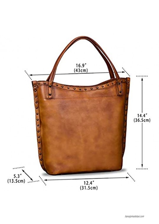 IVTG Geniune Leather Shoulder Bag for Women Vintage Handmade Top Handle Large Capacity Satchel