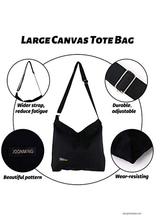 JOONMING Canvas Bag Large Canvas Tote Bag for Women Satchel Purse Long Strap Crossbody Handbag Casual Tote