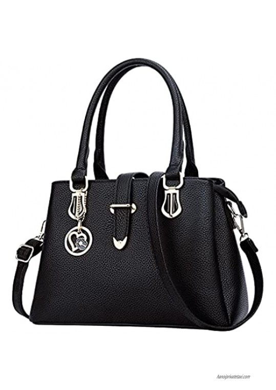 KKXIU 3 Compartments Elegant Women Handbag Satchel Purses Vegan Leather Top Handle Shoulder Bag