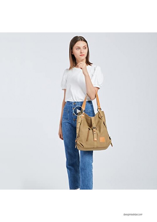 Kono Purses for Women Hobo Canvas Handbag Convertible School Backpack Vintage Shoulder Bag