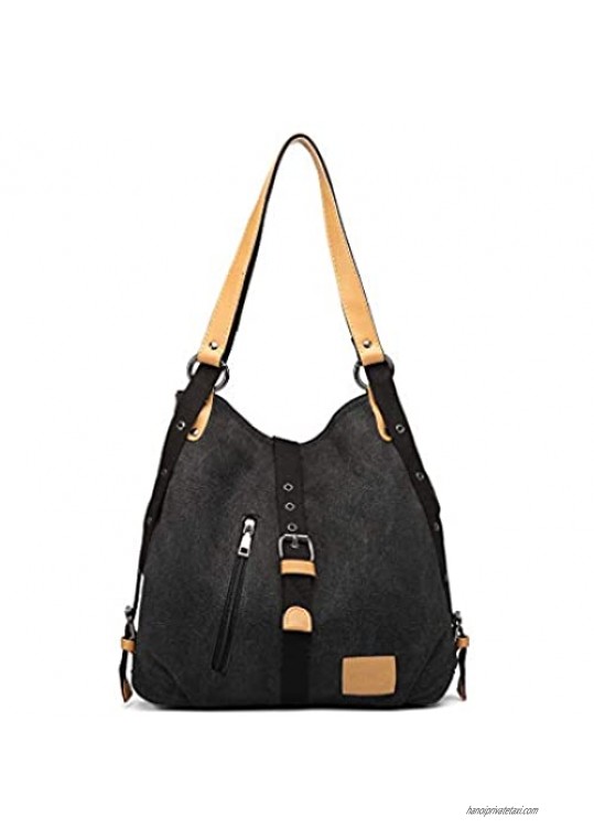 Kono Purses for Women Hobo Canvas Handbag Convertible School Backpack Vintage Shoulder Bag