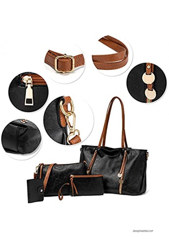 LAGOCLOE Purses for Women Soft Leather Handbags Shoulder Tote Bag Crossbody Bag Top Handles Satchel Purse sets 4PCS
