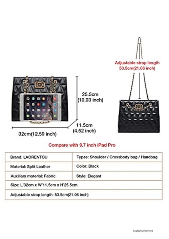 LAORENTOU Cow Leather Quilted Handbags for Women Cowhide Crossbody Bags with Chain Strap Purses Ladies Satchel Shoulder Bags