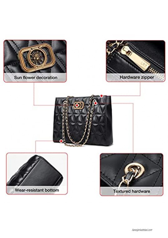 LAORENTOU Cow Leather Quilted Handbags for Women Cowhide Crossbody Bags with Chain Strap Purses Ladies Satchel Shoulder Bags