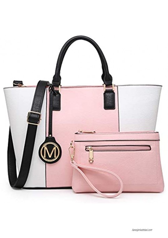 M Marco Women's Fashion Tote Bags Vintage Style Two Tone Handbags for women with Matching Wristlet Wallet 2 pcs