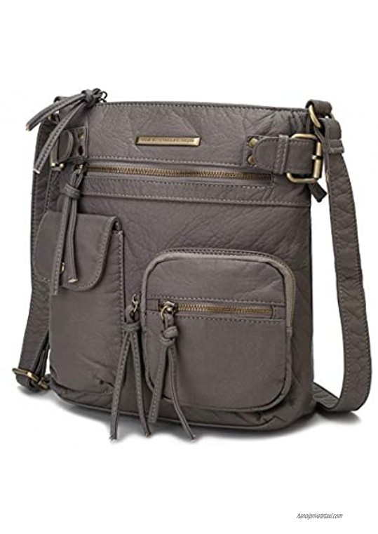 MKF Crossbody Bag for Women: PU Leather Tote Shoulder Bag  Soft Slouchy Handbag Purse  Lady Multi Pocket Pocketbook