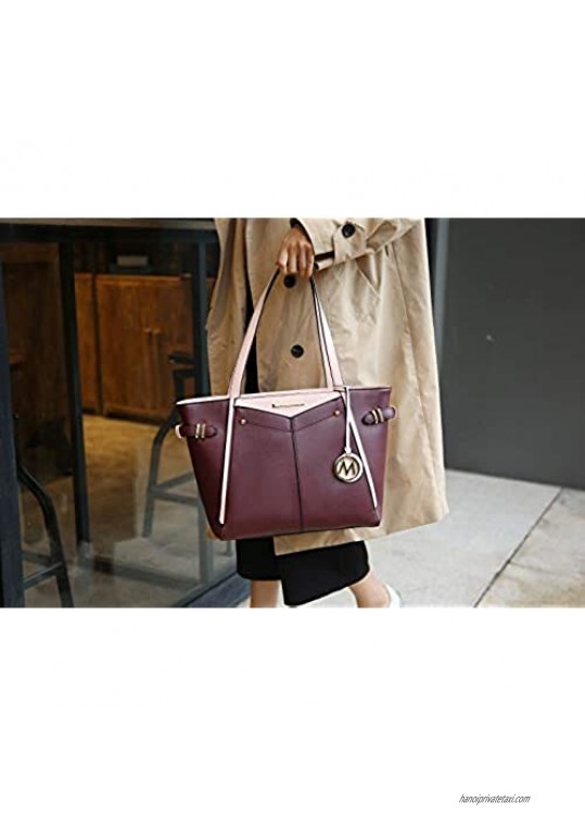 MKF Set Shoulder Bag for Women & Wristlet Wallet Purse: Top Handle Tote Satchel PU Leather Handbag Pocketbook