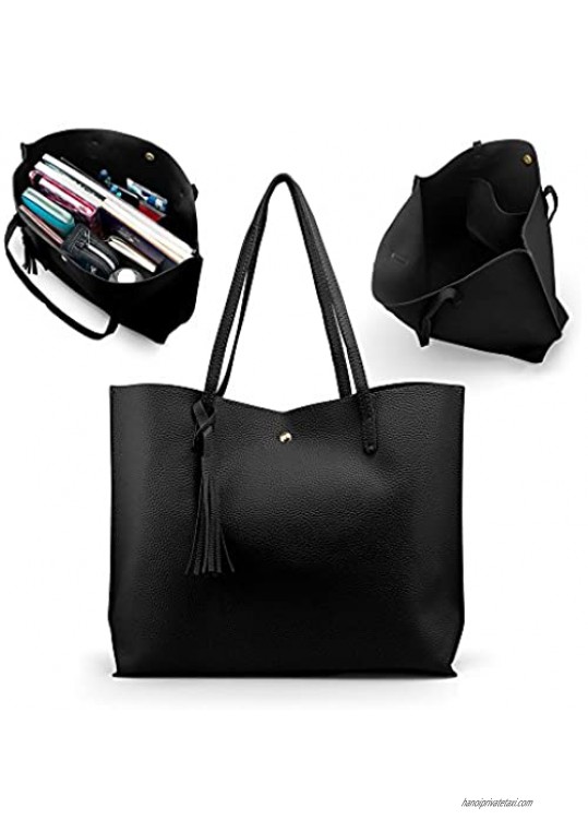 Oct17 Women Large Tote Bag - Tassels Faux Leather Shoulder Handbags Fashion Ladies Purses Satchel Messenger Bags