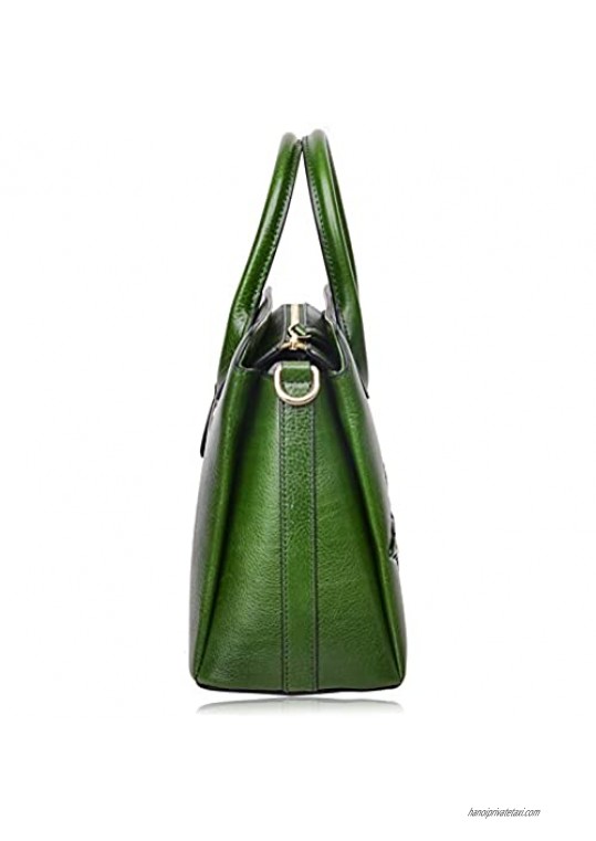 PIJUSHI Top Handle Satchel Handbag For Women Floral Purses Genuine Leather Shoulder Bag