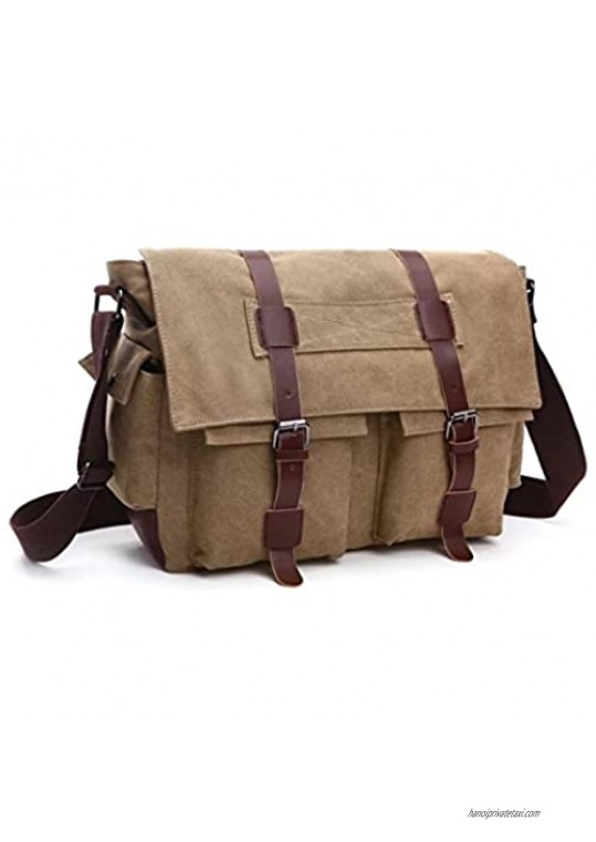 Queenie - Vintage Satchel Unisex Canvas Bag Cross Body Backpack Sling Rucksack Shoulder Bag Tote for Gym Travel Work (8168 Khaki)