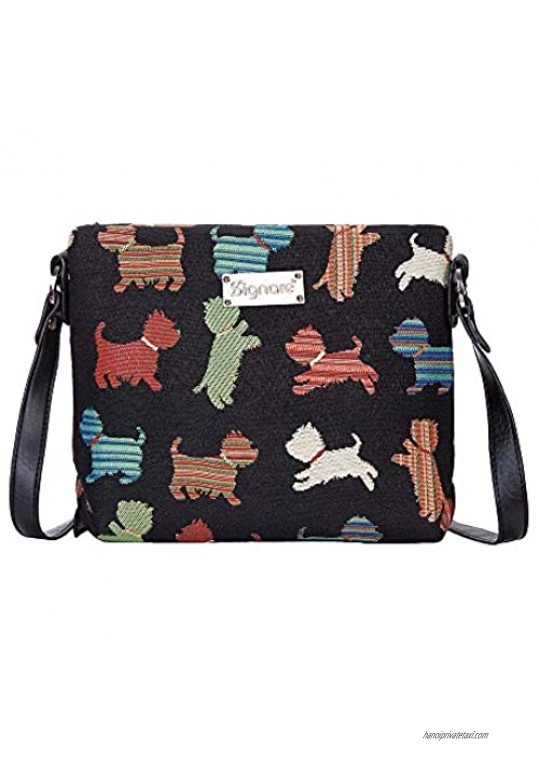 Signare Tapestry Crossbody Purse Small Shoulder Bag for Women with Playful Puppy Design (XB02-SCOT)