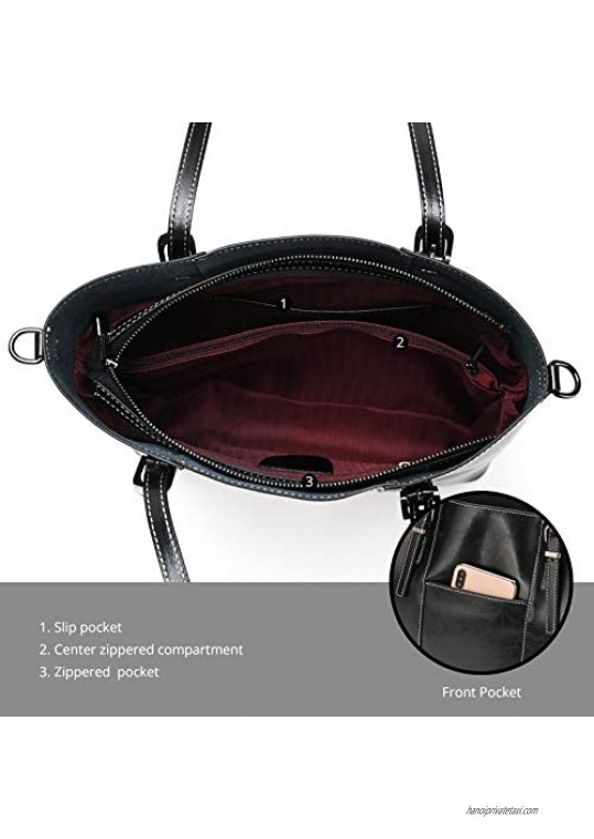 Vintage Genuine Leather Tote Shoulder Bag for Women Satchel Handbag with Shoulder Strap