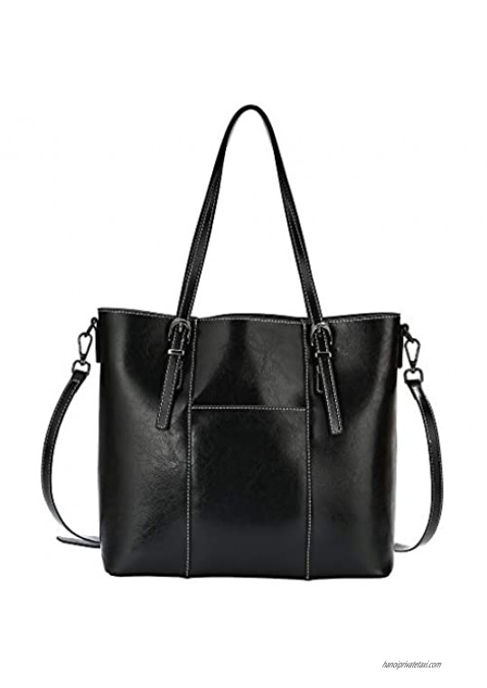 Vintage Genuine Leather Tote Shoulder Bag for Women Satchel Handbag with Shoulder Strap