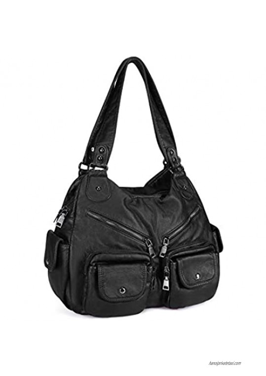 Women Satchel Handbag Soft Washed Vegan Leather Large Tote Crossbody Shoulder Bag