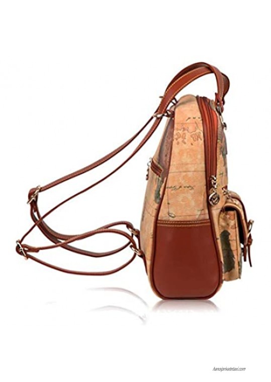 Yan Show Women's PU Leather Elegant Backpack Vogue Shoulder Bags Retro Map Pattern Travel Bag Casual Satchel (Brown)