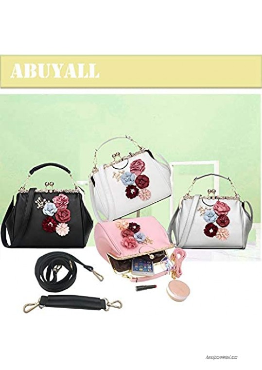 Abuyall Women's Retro Handbag Kiss Lock Shoulder Bag Vintage Purse Flowers