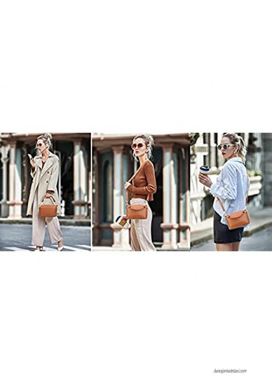 Ainifeel Women's Genuine Leather Triple Zip Pocket Crossbody Bags Top Handle Purse Shoulder Bags