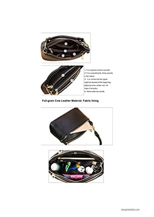 Ainifeel Women's Genuine Leather Triple Zip Pocket Crossbody Bags Top Handle Purse Shoulder Bags