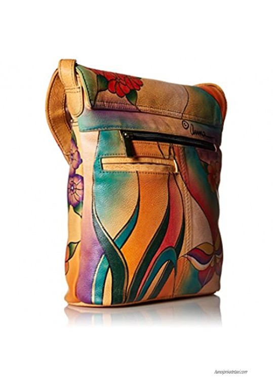 Anna by Anuschka Genuine Leather V-Shap Flap Cossbody Bag | Hand-Painted Original Artwork