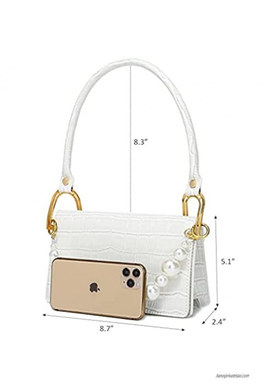CATMICOO Mini Purse Women's Shoulder Bag and Trendy Crocodile Small Handbag with Pearl Chain