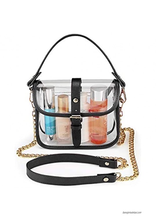 Clear Shoulder Bag Strap Crossbody Handbag Super Cute Clear Purse with Soft Faux Leather for Women - Stadium Approved