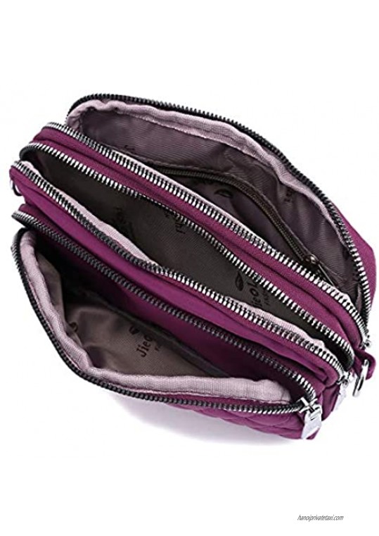 Collsants Small Nylon Crossbody Purse for Women Small Handbags Mini Nylon Travel Shoulder Bag Multi Zipper Pockets