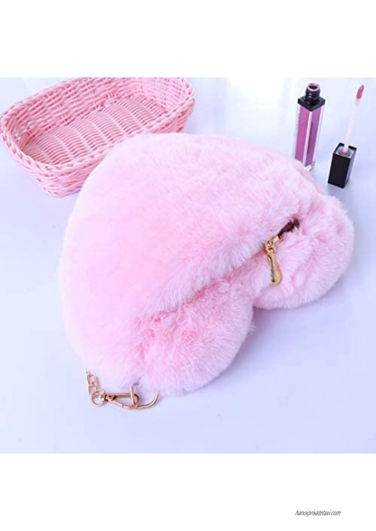 FENICAL Cellphone Purse Plush Heart Shaped Crossbody Bag with Chain Cute Fluffy Shoulder Bag for Women Ladies - Red
