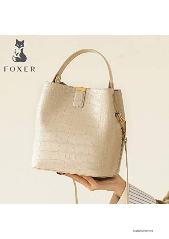 FOXER Women Leather Handbags Designer Crocodile Pattern Bucket Bag Shoulder Bag…