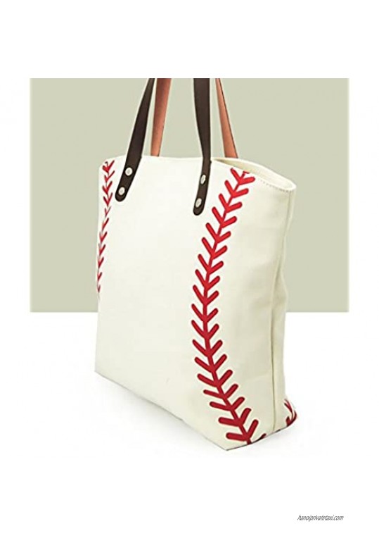 I IHAYNER Large Baseball Tote Bag Sports Printing Utility Top Handle Casual Shoulder Bag White