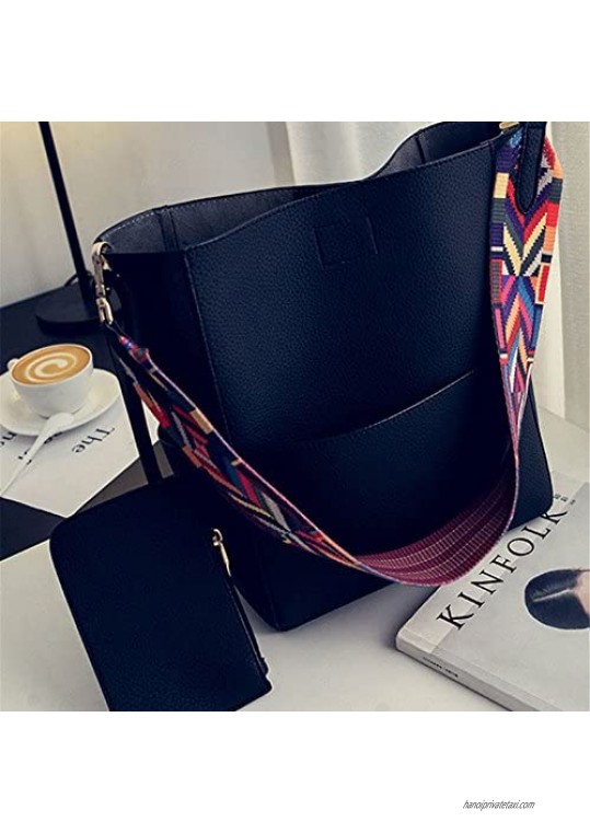JIARUO Designer Bucket bag Women Leather Wide Strap Shoulder bag Handbag